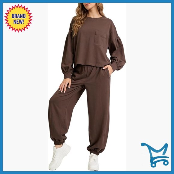 Cotton Blend Lounge Set Small Relaxed Fit Boxy Top Jogger Pants
